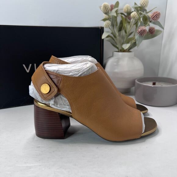 Vionic Valencia Leather Chunky Heeled Sandal Block Heel Tan Women's 7 NWB - Picture 3 of 11